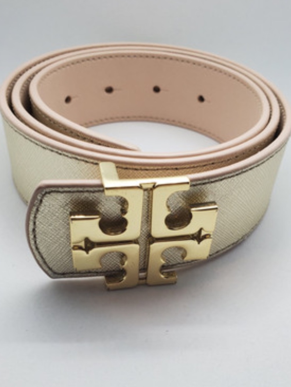 Tory Burch Miller 1.5” Reversible Leather Logo Belt with Gold Double-T Buckle